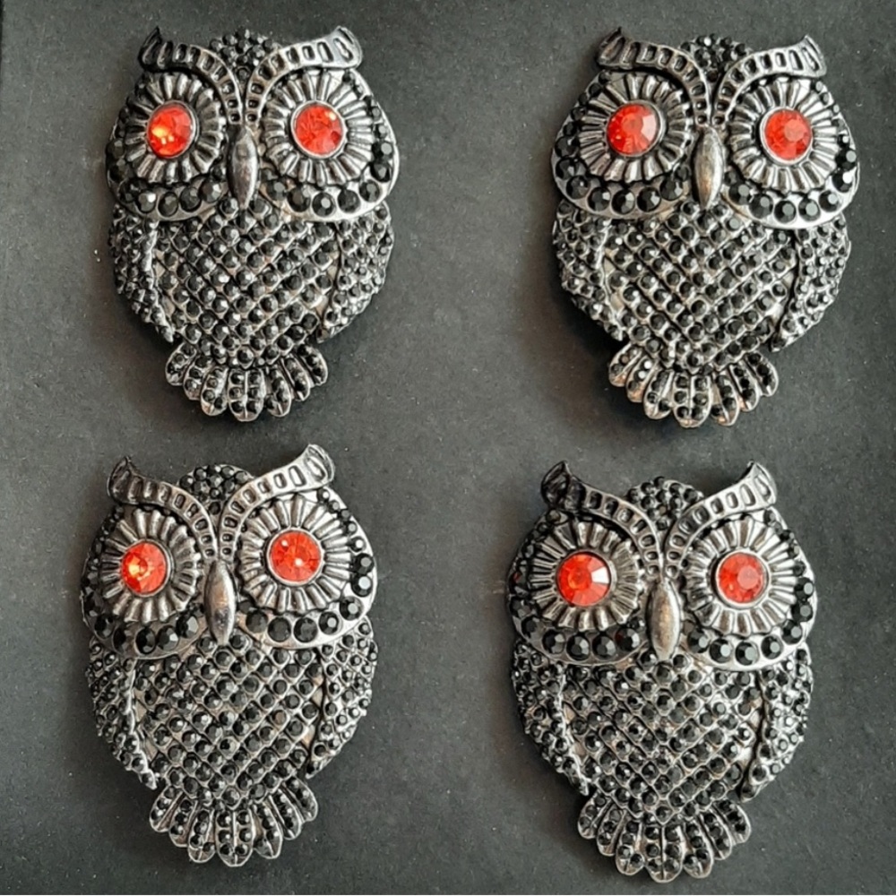 Tahari Home Owl Rhinestone Jeweled Napkin Rings Halloween Set Of 4
